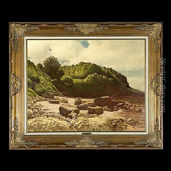 Doughty.american - . A Rocky 
Beach At Low Tide And Green Coastaltrees. Oil On Canvas. 28 X 36 Inches.
 Signed L/r: T Doughty Oil Painting - Thomas Doughty