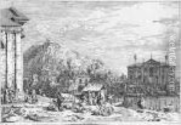 Il Mercato Sul Molo. Oil Painting - (Giovanni Antonio Canal) Canaletto