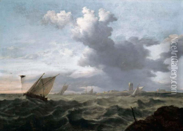 Small Dutch Vessels In A Short Chop Oil Painting - Jan Theunisz. Blankerhoff