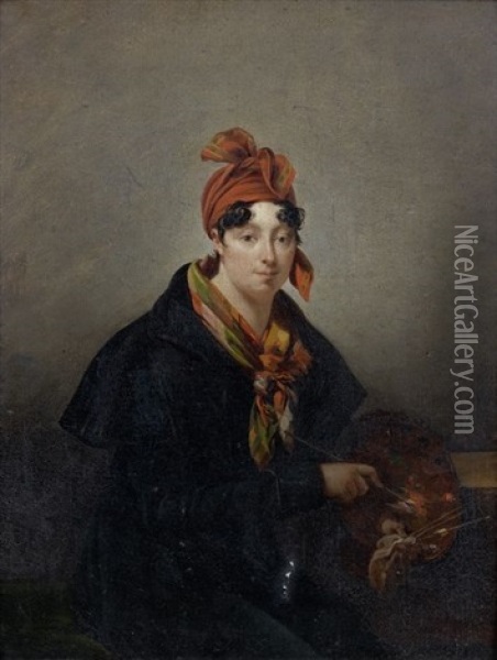 Autoportrait A La Palette Oil Painting - Hortense Haudebourt Lescot