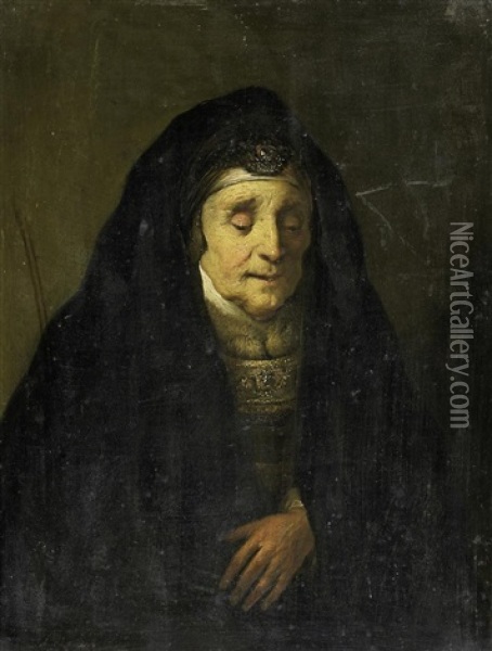 Rembrandts Mutter Im Mantel (after Rembrandt) (+ Bildnis Eines Alten Orientalen; 2 Works) Oil Painting - Christian Wilhelm Ernst Dietrich