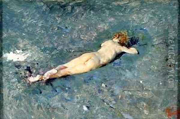 A Nude on the Beach at Portici Oil Painting - Mariano Fortuny y Marsal