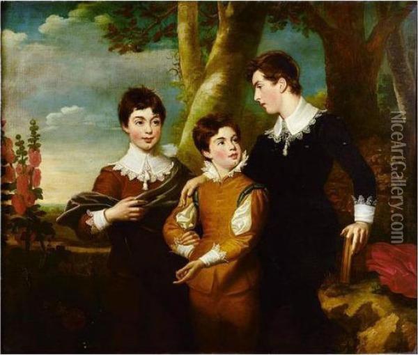Portrait Of The Three Fitzgerald Brothers Oil Painting - Ramsay Richard Reinagle