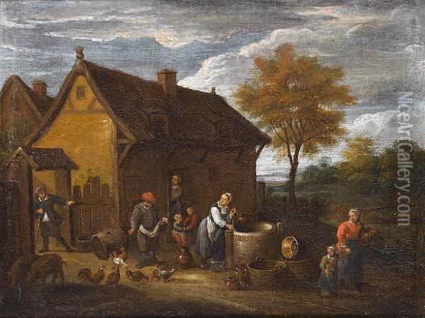 Peasants Before A Cottage Oil Painting - David The Younger Teniers