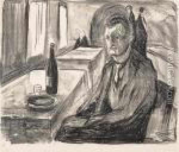Self-portrait With A Bottle Of Wine Oil Painting - Edvard Munch