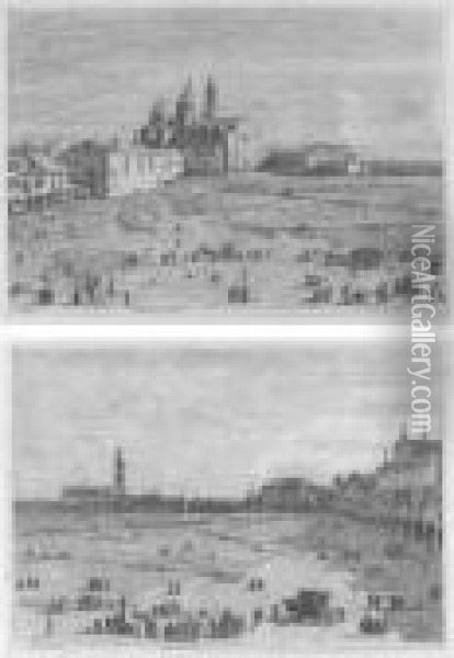 S. Giustina In Pra Della Vale; Pra Della Vale (left And Right Half) (b. 7, 8) Oil Painting - (Giovanni Antonio Canal) Canaletto