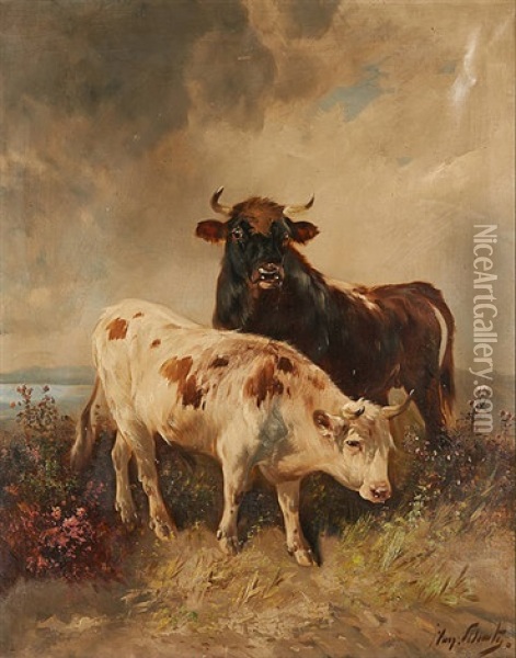 Deux Vaches Au Bord De L'eau Oil Painting - Henry Schouten
