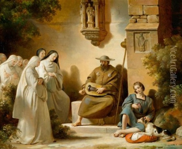 Der Drehleierspieler Oil Painting - Alexandre-Evariste Fragonard