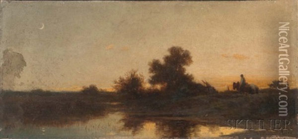 Ploughman Heading Home At Twilight Oil Painting - Adolf Heinrich Lier