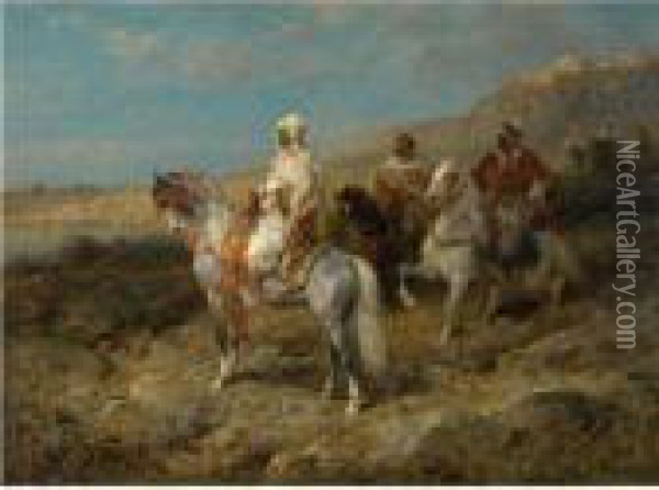 Arab Scouts On Horseback Oil Painting - Adolf Schreyer