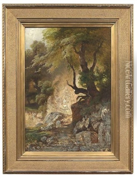 Felsige Landschaft Mit Baumen Oil Painting - Jan (Johann Cornelius) Mali