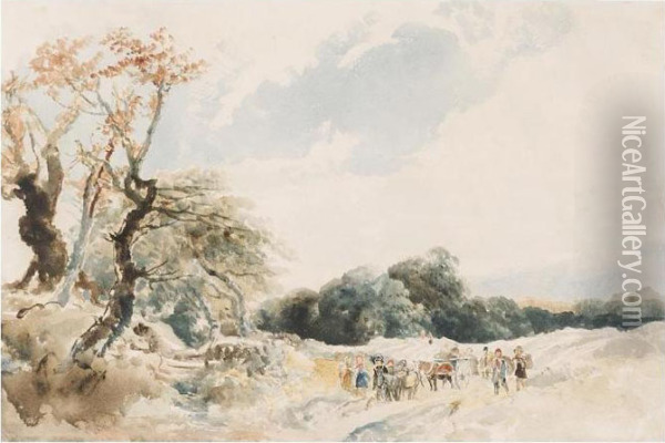 Returning From The Fields, Epping Forest Oil Painting - Peter de Wint