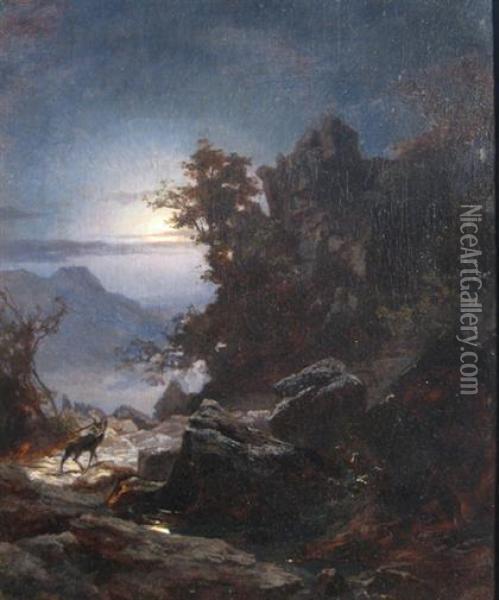 Night Landscape With Buck Oil Painting - Olaf