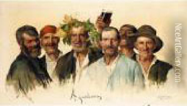 Aguadores (the Wine Drinkers) Oil Painting - Luis Graner Arrufi