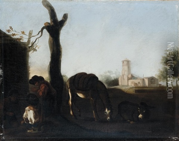 Esel Und Pferd Oil Painting - Pieter Jacobsz. van Laer