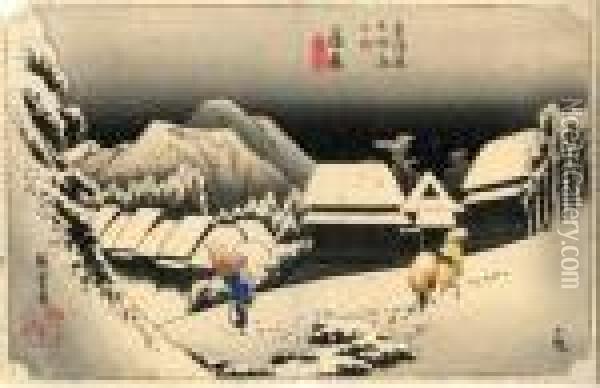 Les 53 Stations Du Tokaido, Kambara, Yoro No Yuki Oil Painting - Utagawa or Ando Hiroshige