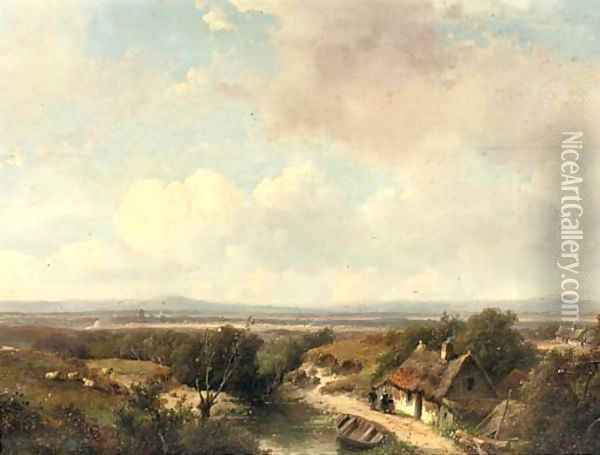 A panoramic landscape in summer 2 Oil Painting - Andreas Schelfhout