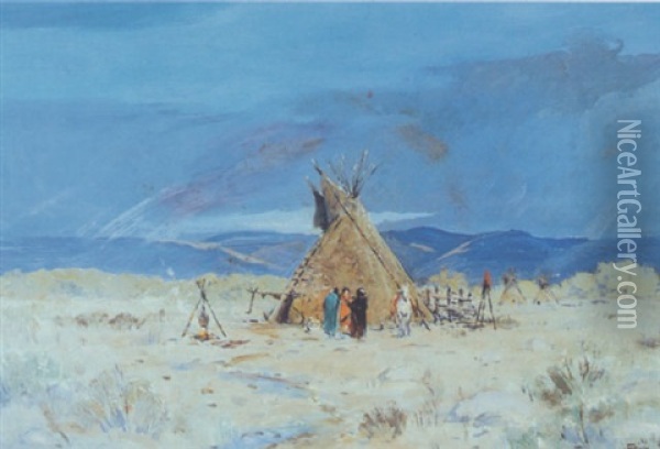 Indian Encampment Oil Painting - Elling William Gollings
