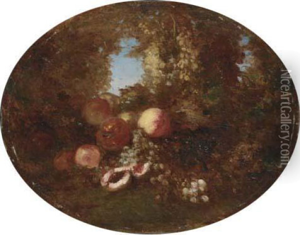 Peaches And Grapes In A Shady Grove Oil Painting - Felix Ziem