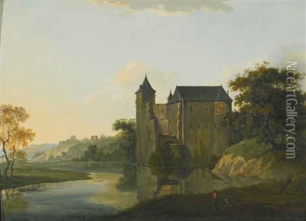 River Landscape With Castle Oil Painting - Joseph (Charles) Cogels