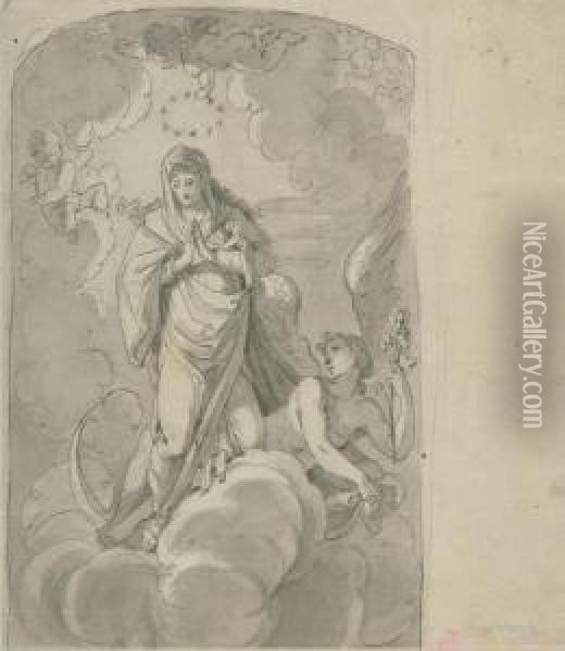 Maria Immaculata. Entwurf Fur Ein Altarblatt. Oil Painting - Philip Von Foltz