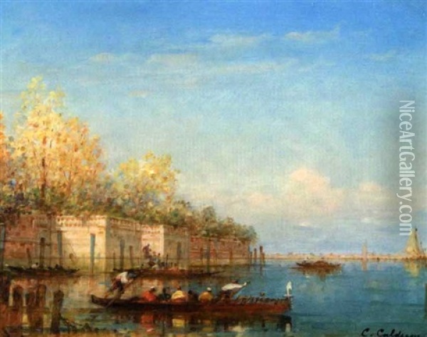 Le Jardin Des Francais A Venise Oil Painting - Charles Clement Calderon