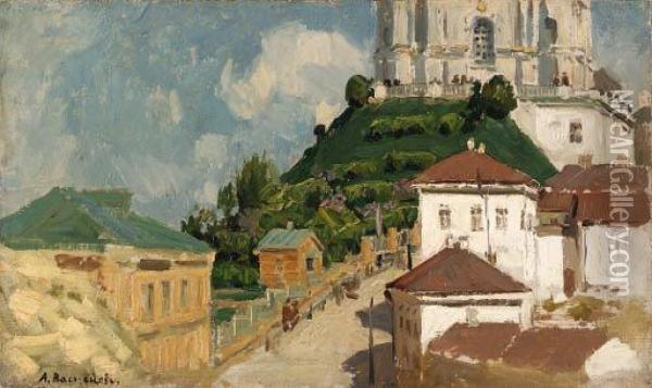 View Of A Town At The Foot Of A Cathedral Oil Painting - Apollinarii Mikhailovich Vasnetsov