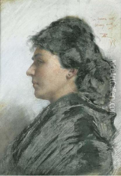 La Femme Aux Cheveux Noirs Oil Painting - Ettore Tito