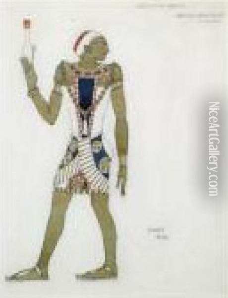 Costume Design For A Young Attendant To Menelas In A Production Ofhelen De Sparte Oil Painting - Lev Samoilovich Bakst