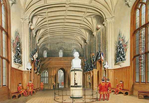 The Guard Chamber, Windsor Castle, 1838 Oil Painting - James Baker Pyne