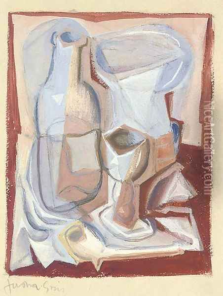 Verre et bouteille Oil Painting - Juan Gris