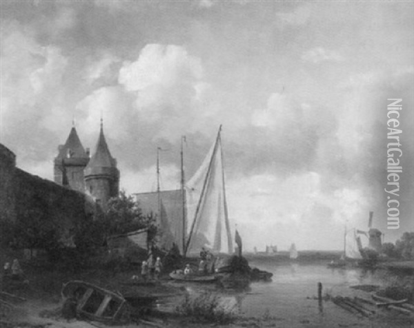 A Part Of A Dutch Port Oil Painting - Carel Jacobus Behr