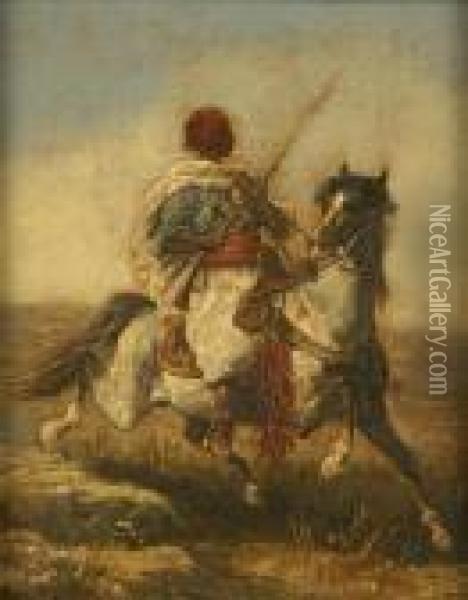 Follower Of Edme Alexis Alfred 
Dehodencq Equestrian Studies Of North African Warriors Apair Oil Painting - Alfred Dehodencq