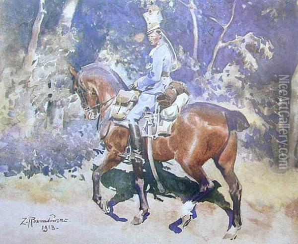 Ulan Na Koniu, 1918 R. Oil Painting - Zygmunt Rozwadowski