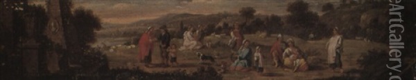 Gypsies In A Clearing By Classical Ruins Oil Painting - Peeter van Bredael
