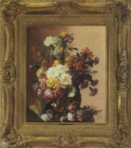 Still Life With Carnations Oil Painting - Eugene Petit