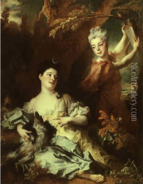 Portrait Of The Comtesse De Montsereau And Her Sister Oil Painting - Nicolas de Largilliere