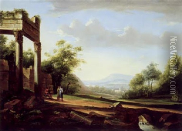 Klassische Landschaft Mit Figuren Oil Painting - Franz Edmund Weirotter