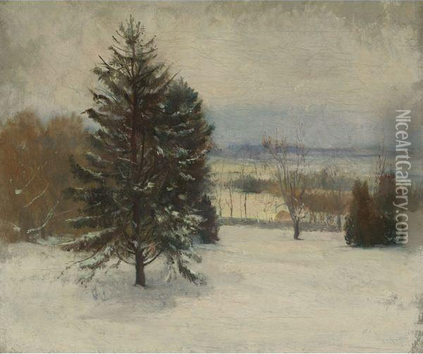 Snow. January, Southerly Wind, Cloudy Sky And Sunlight Oil Painting - John La Farge