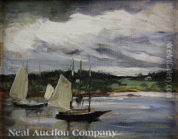Sailboats, Monhegan Oil Painting - Robert Henri