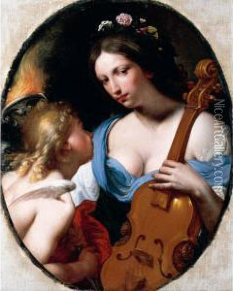 Personification Of Music (or Possibly Saint Cecilia) Oil Painting - Antonio Lucchese Franchi