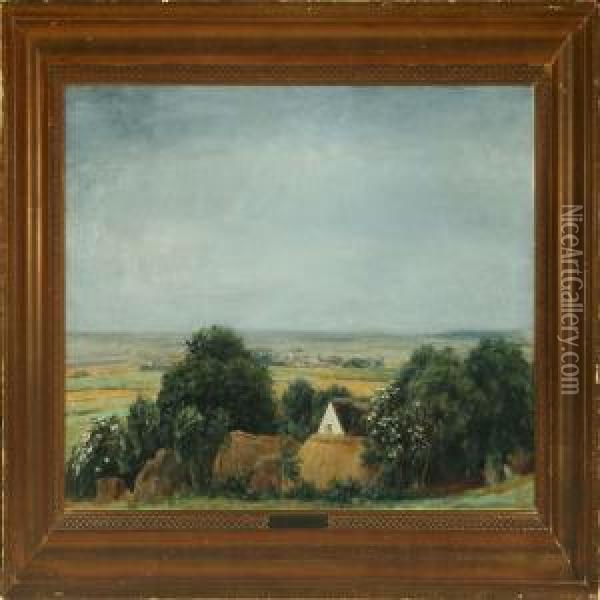 Landscape With View Over Fields And Town Oil Painting - Niels Gronbek Rademacher