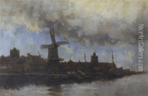 A View Of A Dutch Town Along A River Oil Painting - Hermanus Koekkoek the Younger