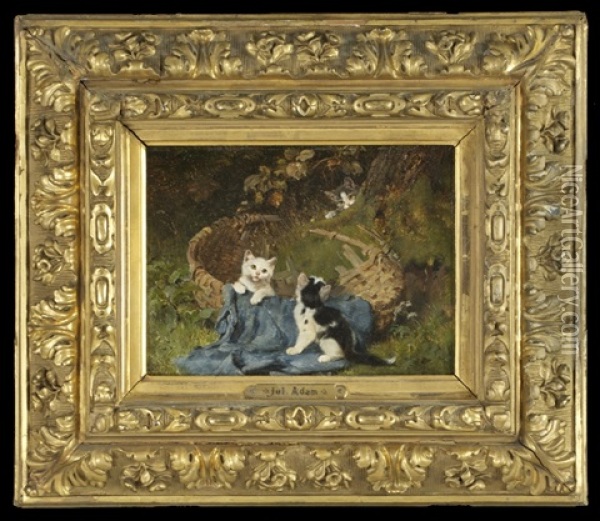 Kittens At Play, 1887 Oil Painting - Julius Adam the Younger