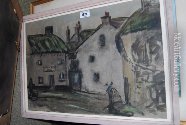 Figure By Houses Oil Painting - Harry Phelan Gibb