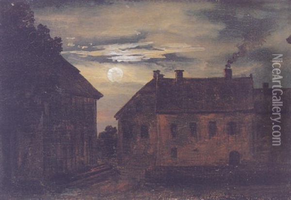 Gamle Hus I Manneskin Oil Painting - Johan Christian Dahl