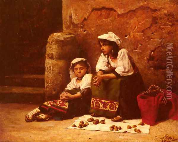 Vendeuses de figues et noix (Sellers of figs and nuts) Oil Painting - Edmond Lebel