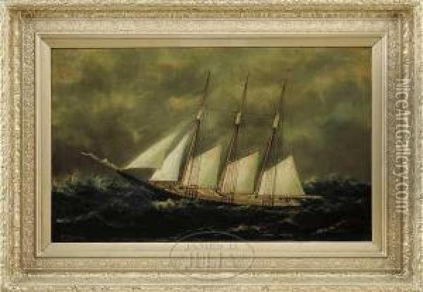 Portrait Of A Three-masted Schooner Oil Painting - William Pierce Stubbs