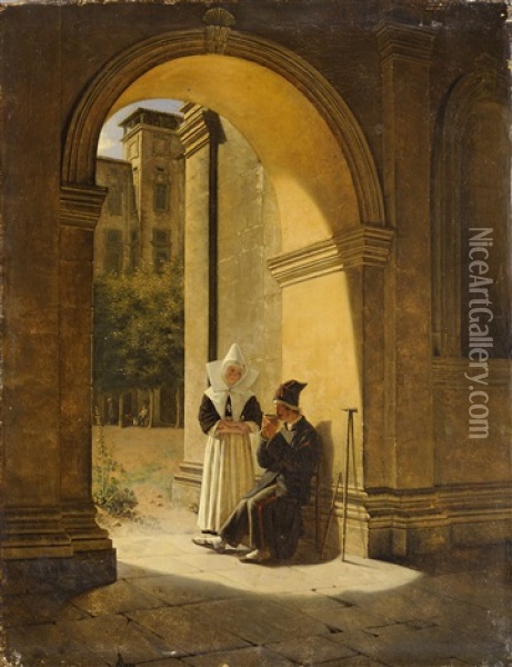 Interieur Du Cloitre Du Palais St Pierre A Lyon Oil Painting - Claudius Jacquand