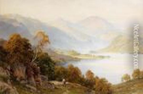 A Shepherd In An Extensive Landscape Oil Painting - Harry Sutton Palmer